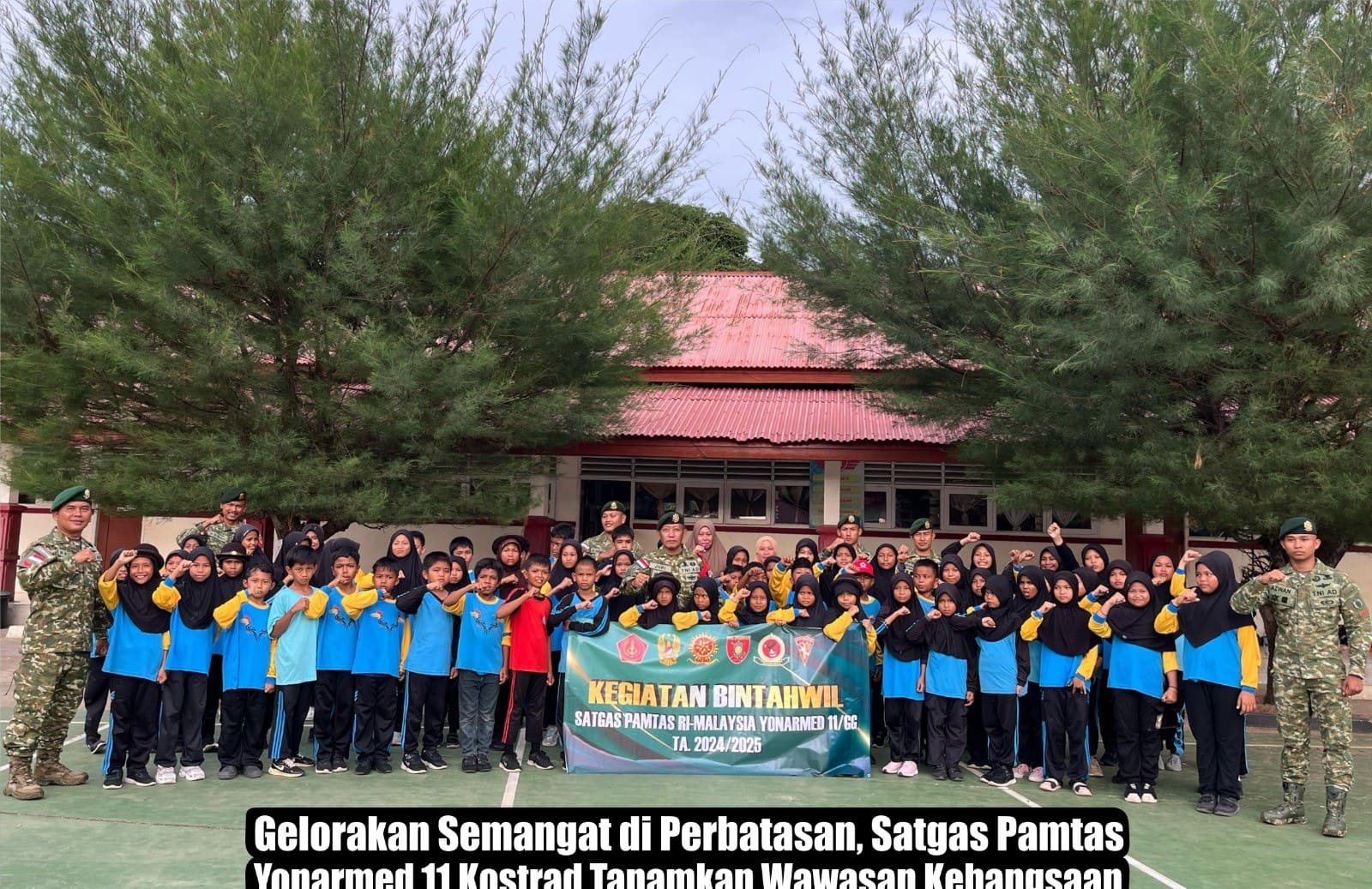 Gelorakan Semangat Di Perbatasan,Satgas Pamtas Yonarmed 11 Kostrad Tanamkan Wawasan Kebangsaan