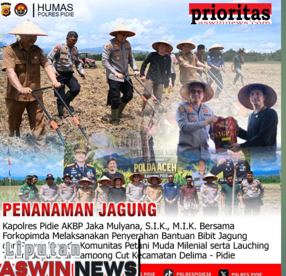 Polres Pidie Salurkan Bantuan Bibit dan Pupuk, Dukung Ketahanan Pangan Bersama Petani Milenial