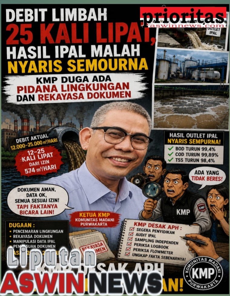 DEBIT LIMBAH 25 KALI LIPAT, HASIL IPAL MALAH NYARIS SEMPURNA, KMP DUGA ADA PIDANA LINGKUNGAN DAN REKAYASA DOKUMEN