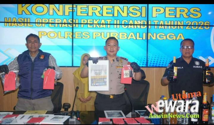 Polres Purbalingga Ungkap Empat Kasus Narkotika dan Sita Ratusan Botol Miras dalam Operasi Pekat II Candi 2026
