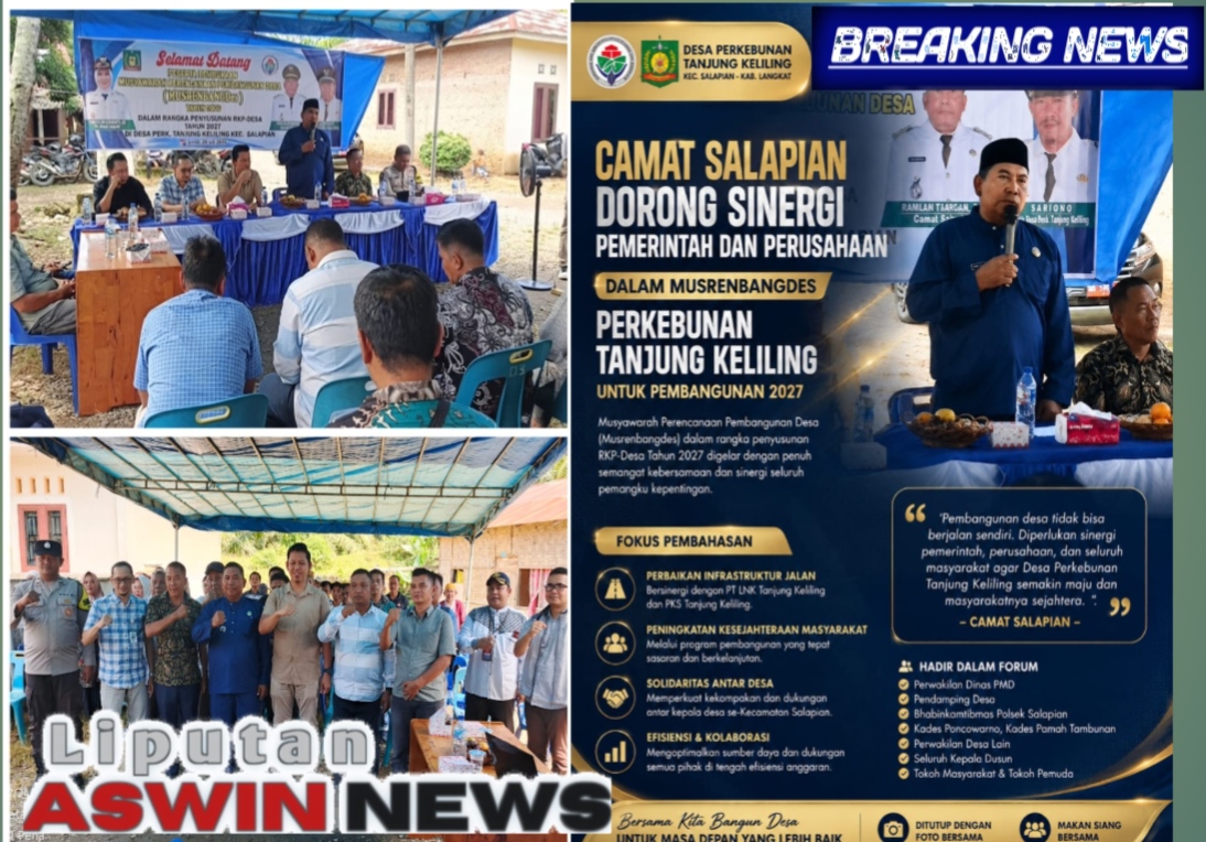 Camat Salapian Dorong Sinergi Pemerintah Dan Perusahaan dalam Musrenbangdes Perkebunan Tanjung Keliling