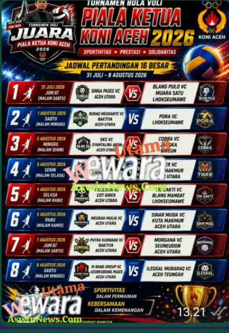 Turnamen Bola Voli Piala Ketua KONI Aceh 2026 Digelar di Aceh Utara, Junjung Tinggi Sportivitas
